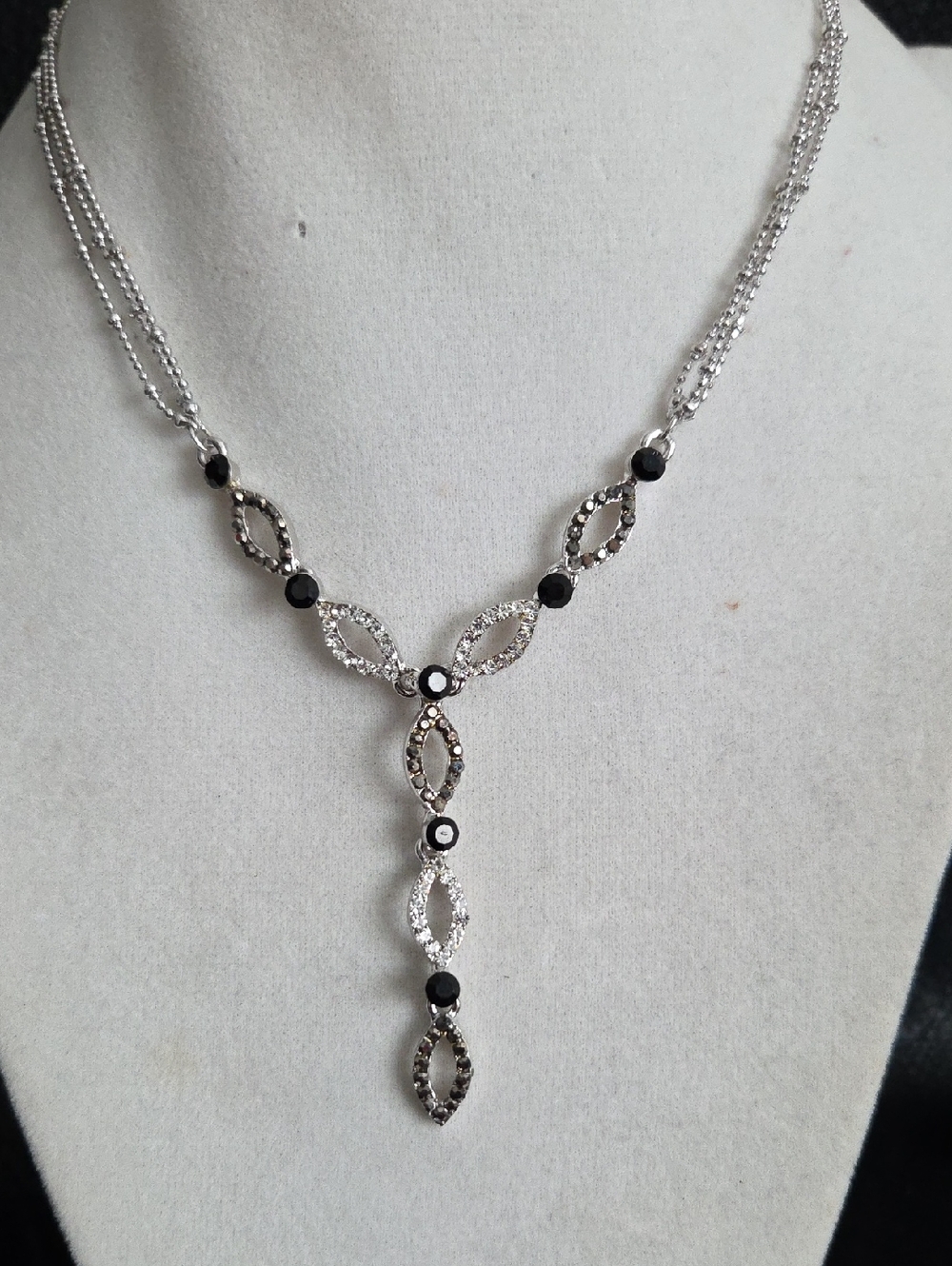 Cookie Lee Silver-tone and Black Y-Style Necklace